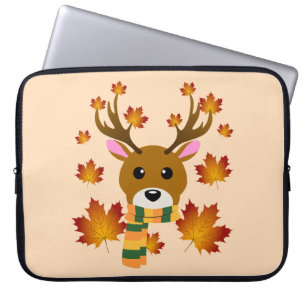 Autumn Scarf Deer Maple Leaves Laptop Sleeve
