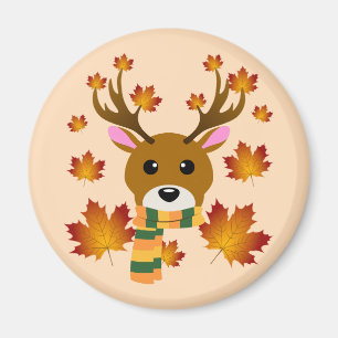 Autumn Scarf Deer Maple Leaves Magnet