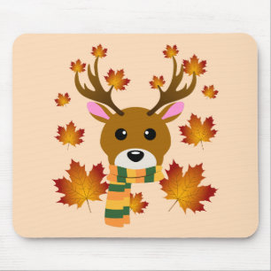 Autumn Scarf Deer Maple Leaves Mouse Pad