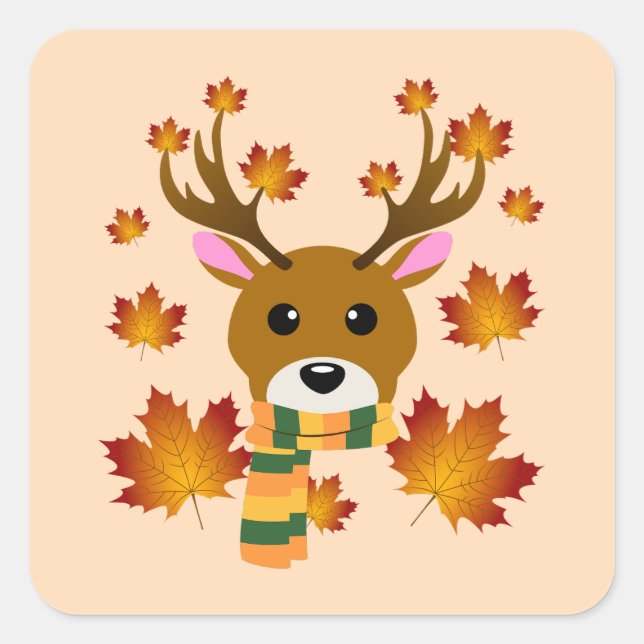 Autumn Scarf Deer Maple Leaves Square Sticker (Front)