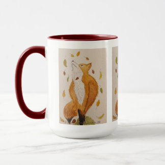 Autumn Scene Fox and Falling Leaves Art Mug