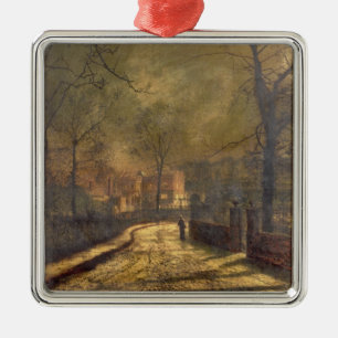 Autumn Scene, Leeds, 1874 (oil on board) Metal Ornament