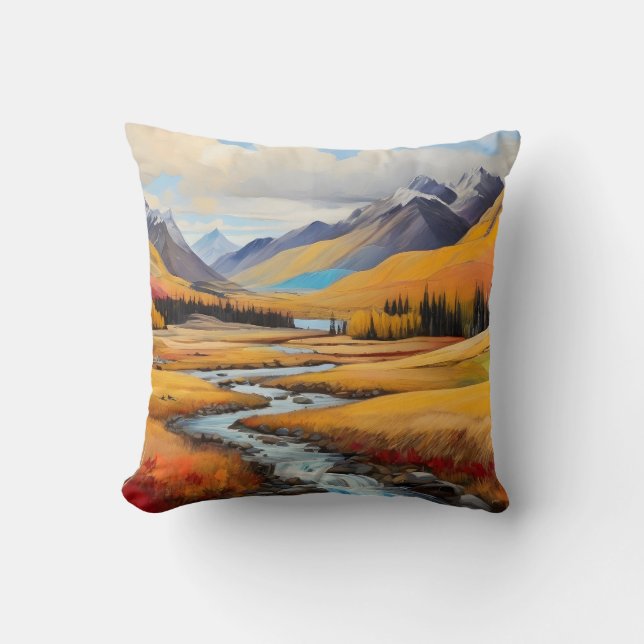 Autumn scene of colourful hills throw pillow (Front)