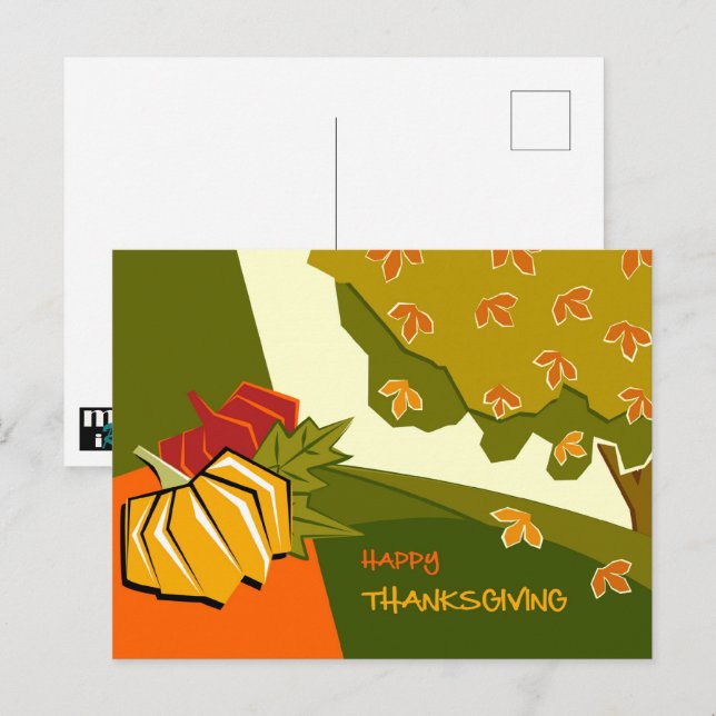 Autumn Scenery and Pumpkin Thanksgiving Postcard (Front/Back)