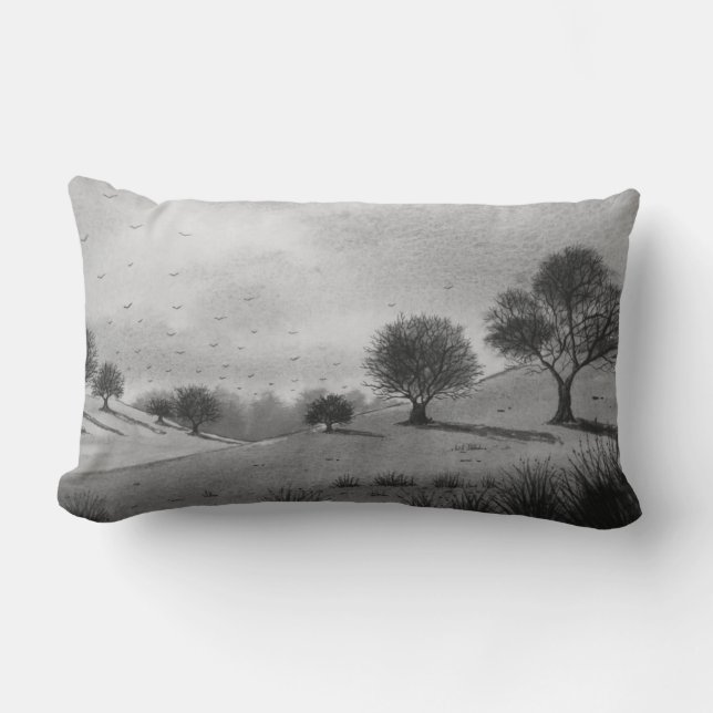 autumn scenic hills and woodland landscape lumbar pillow (Front)