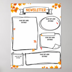 Autumn school newsletter editable template poster