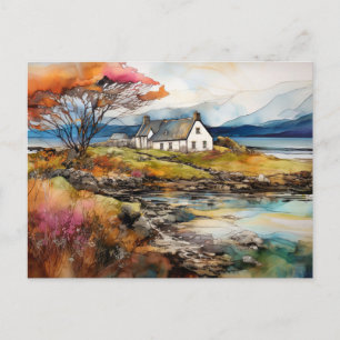 Autumn Scottish Highlands Watercolor Postcard
