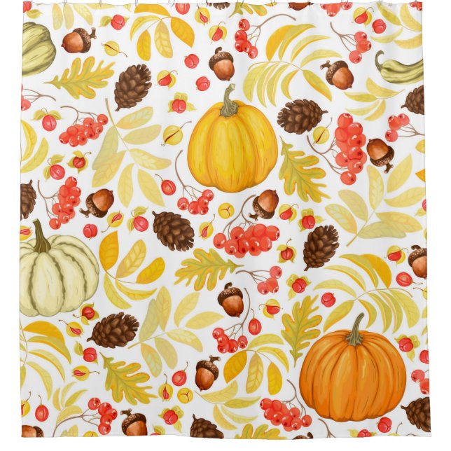 Autumn seamless background with pumpkins, acorns,  (Front)