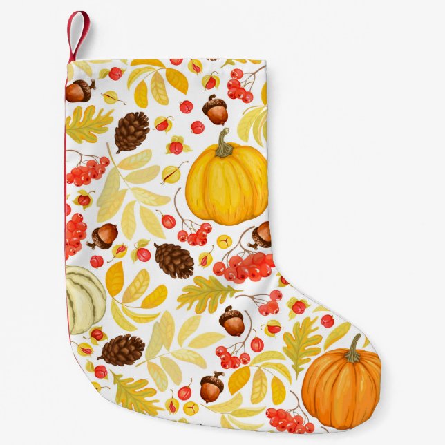 Autumn seamless background with pumpkins, acorns,  small christmas stocking (Front)
