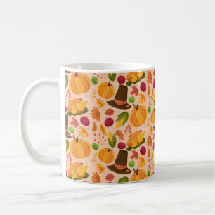 Autumn seamless pattern, cute fall cartoon texture coffee mug