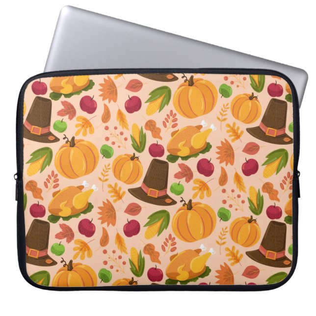 Autumn seamless pattern, cute fall cartoon texture laptop sleeve (Front)