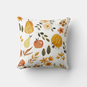 Autumn Seamless Pattern Pumpkin & Fall Leaves Throw Pillow