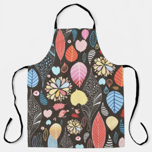 Autumn seamless pattern with colorful leaves and b apron