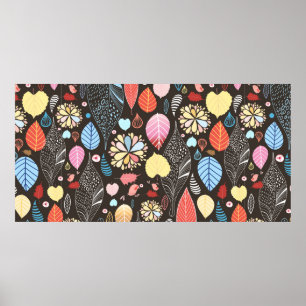 Autumn seamless pattern with colourful leaves and poster