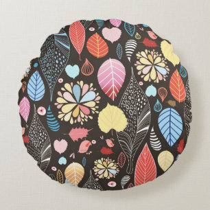 Autumn seamless pattern with colourful leaves and round pillow
