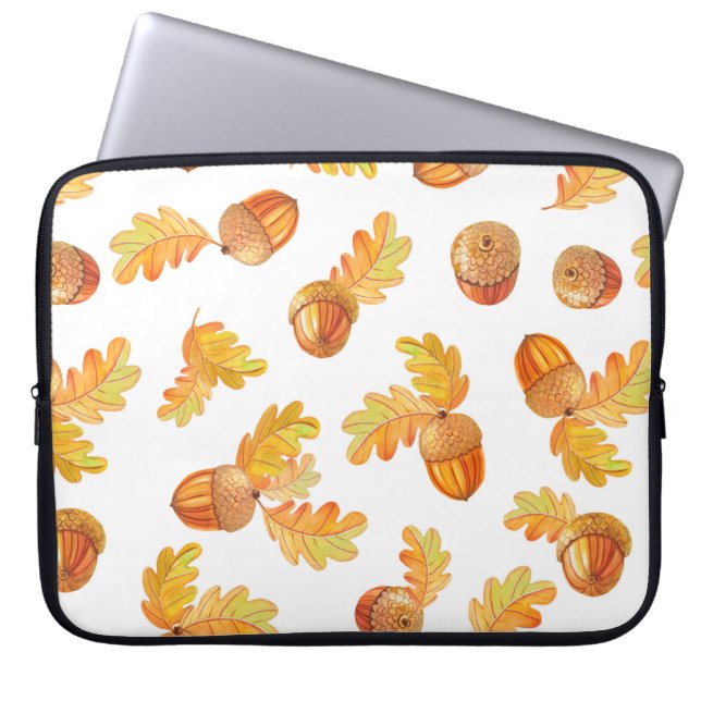 autumn seamless pattern with colourful oak leaves  laptop sleeve (Front)