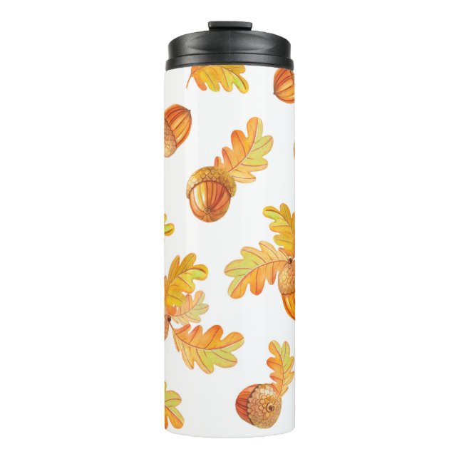 autumn seamless pattern with colourful oak leaves  thermal tumbler (Front)