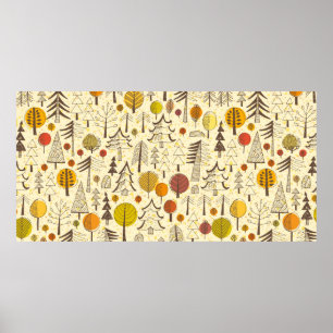Autumn. Seamless pattern with forest, autumn backg Poster