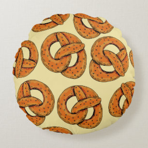 Autumn seamless pattern with pretzels,octoberfest round pillow