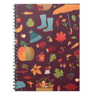 Autumn Seamless vintage Pattern. Mushrooms, acorns Notebook