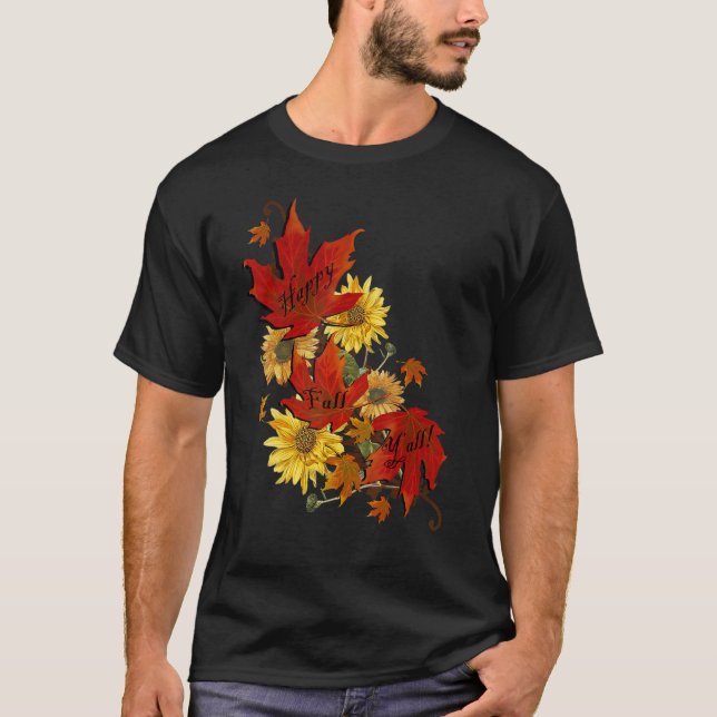 Autumn Season Cute Design Pattern Leaves Happy Fal T-Shirt (Front)