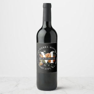 Autumn Season Fall Harvest Monogram Personalized Wine Label