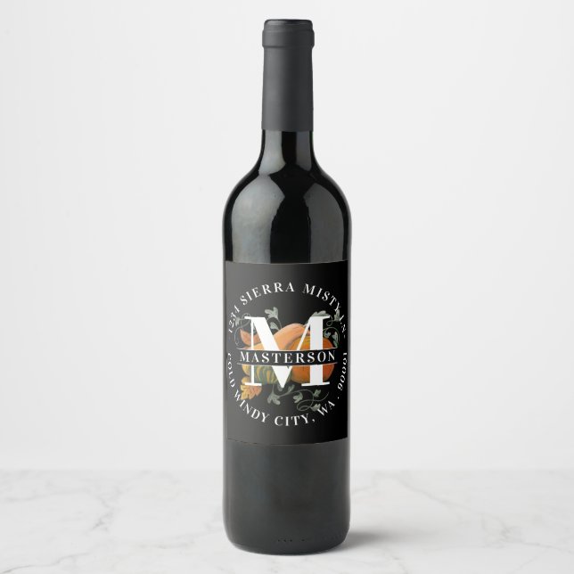 Autumn Season Fall Harvest Monogram Personalized Wine Label (Front)