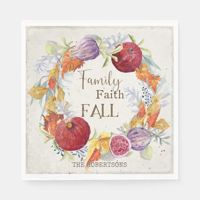 Autumn Season Family Faith Fall Harvest Wreath Art Napkin (Front)