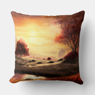Autumn Season Landscape Painting-68753 Throw Pillow