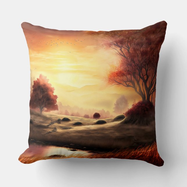 Autumn Season Landscape Painting-68753 Throw Pillow (Front)