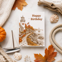 Autumn Season Lighthouse Nautical Coastal Birthday