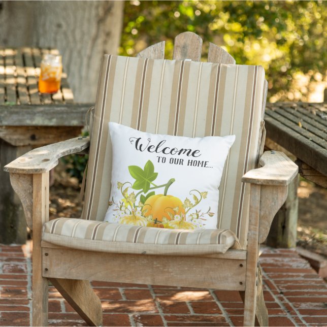 Autumn Season Pumpkins / Welcome to our Home  Outdoor Pillow (Chair)