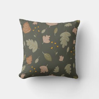 Autumn Season with Leaves and Plants Throw Pillow