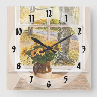Autumn Seen Through a Window Square Wall Clock