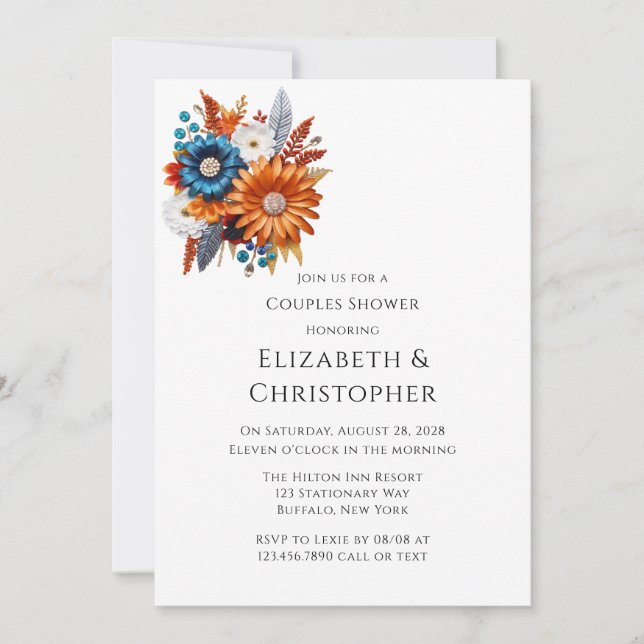 Autumn Sequined Blossoms Wedding Shower Invitation (Front)