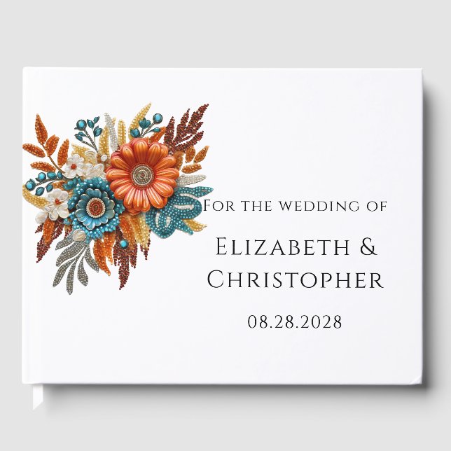 Autumn Sequined Blossoms Wedding Welcome Sign Guest Book (Front)