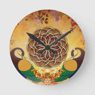 Autumn Serenade Mandala of the Two Peacocks Clock