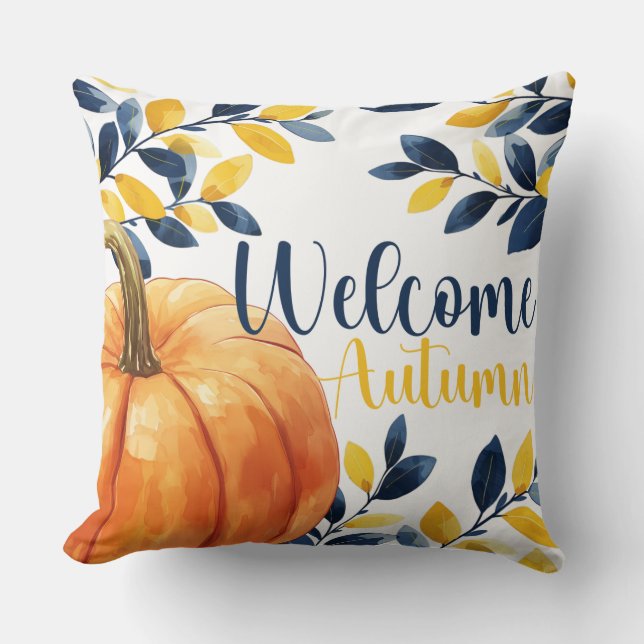 Autumn Serenity Reversible Pumpkin & Dots Throw Pillow (Front)