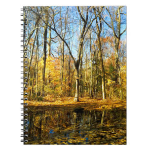 Autumn Serenity: Tranquil Reflections by the Pond Notebook
