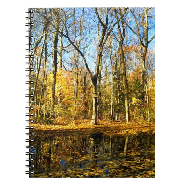 Autumn Serenity: Tranquil Reflections by the Pond Notebook (Front)
