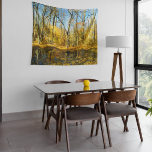 Autumn Serenity: Tranquil Reflections by the Pond Tapestry