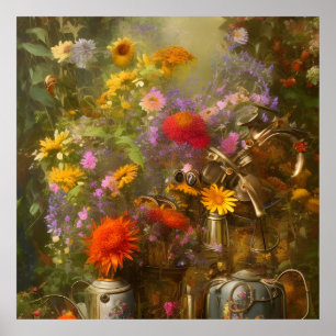 autumn setting with sunflowers autumn wildflowers poster