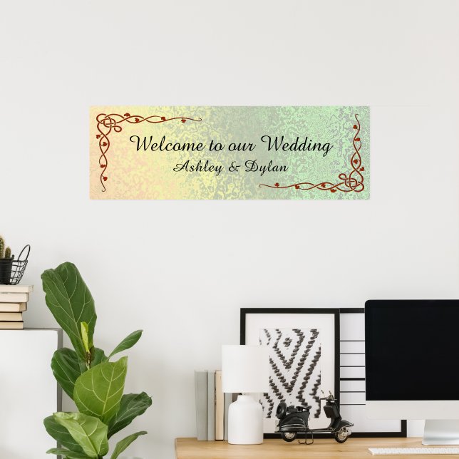 Autumn Shades Green Yellow Welcome Wedding 36x12 Poster (Home Office)