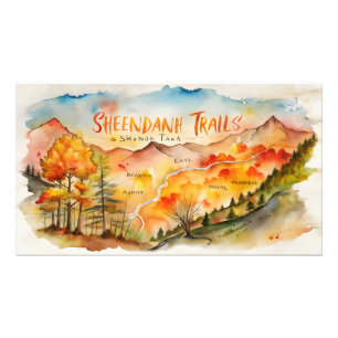Autumn Shenandoah Trails Map – Watercolor Wall Art