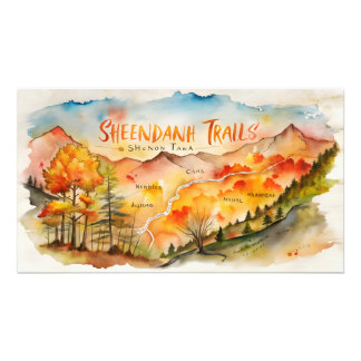 Autumn Shenandoah Trails Map – Watercolor Wall Art