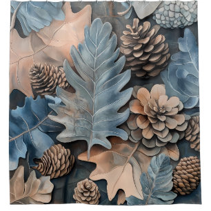 Autumn Shower curtain Oak Leaf and Pine cones