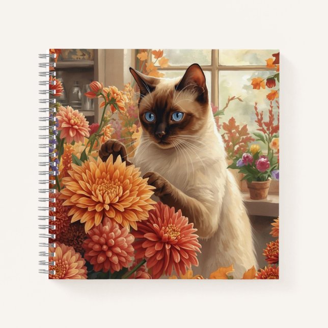 Autumn Siamese Cat for Thanksgiving  Notebook (Front)