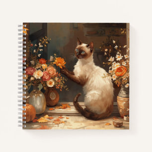 Autumn Siamese Cat for Thanksgiving  Notebook