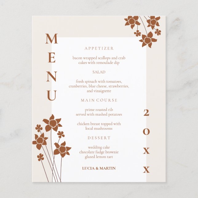 Autumn Side Floral Mariage Diner Carte Menu (Devant)