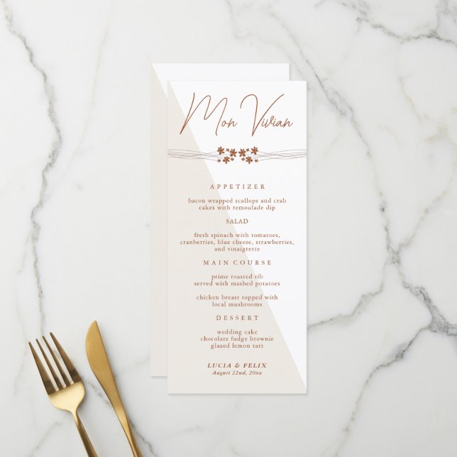 Autumn Side Floral Mariage Diner Carte Menu (Devant/Arrière en situation)